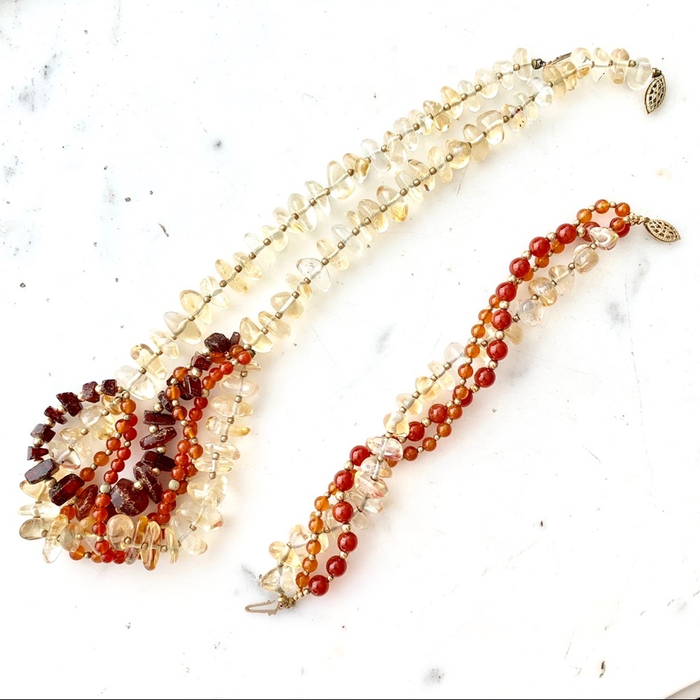 CARNELIAN citrine Amber multistrand necklace